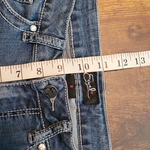 Earl Jeans Size 8 Skinny Capri Mid Rise Fleur De Lis Button Flap Embellished - Picture 8 of 10